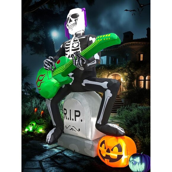 Lorvain 7 FT Halloween Inflatables Decorations Outdoor Skeleton Ghost Tombstone - Picture 3 of 7